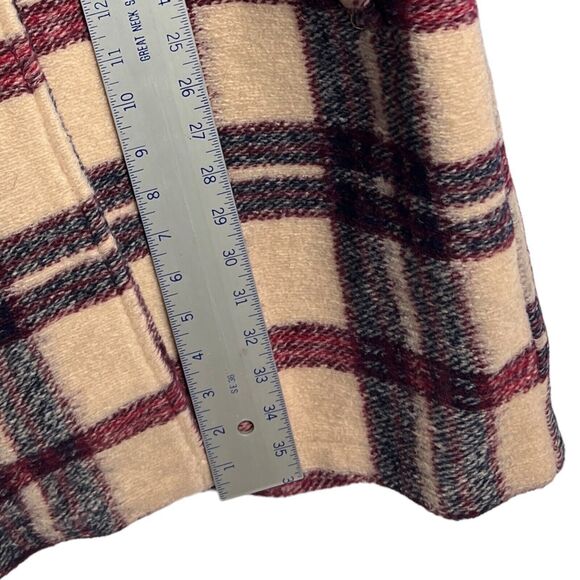 Blank NYC Jacket WMNS M Cream Wool Blend Oversized Burgundy Plaid Trench Teddy - Picture 3 of 12